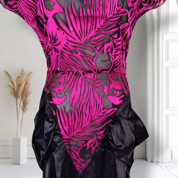 Vintage 80s does 40s Cocktail Dress Size 6/8 Sheer Floral Satin Burnout - Picture 7 of 16